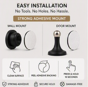 No-Drill Magnetic Door Stopper | Floor or Wall Mount