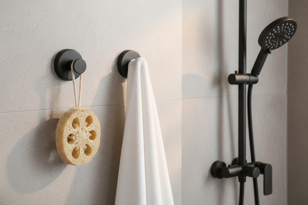Hooks – matte black shower